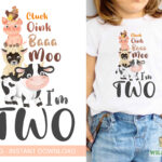 Moo I'm Two, 2nd Birthday Farmyard Animals T-shirt transfer