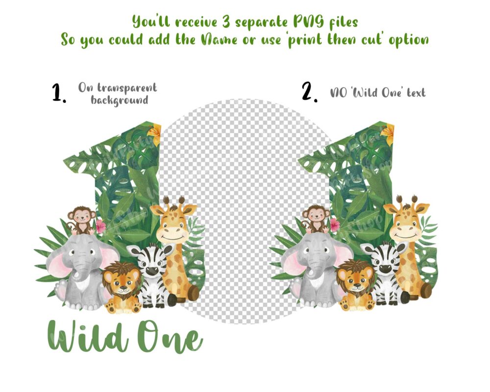 Wild ONE 1st Birthday PNG, Safari Number T-shirt transfer - Image 3